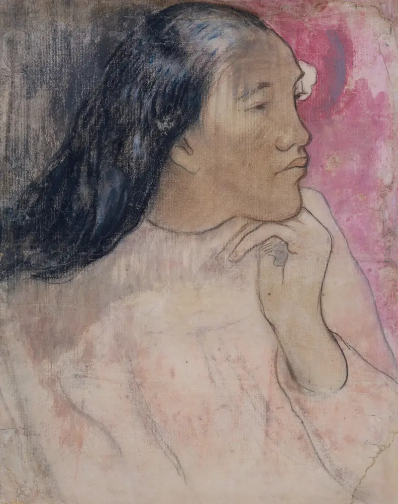 A Tahitian Woman with a Flower in Her Hair av Paul Gauguin