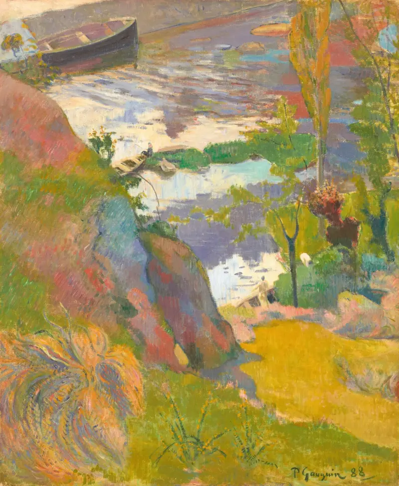 Pêcheur et baigneurs sur l’Aven av Paul Gauguin