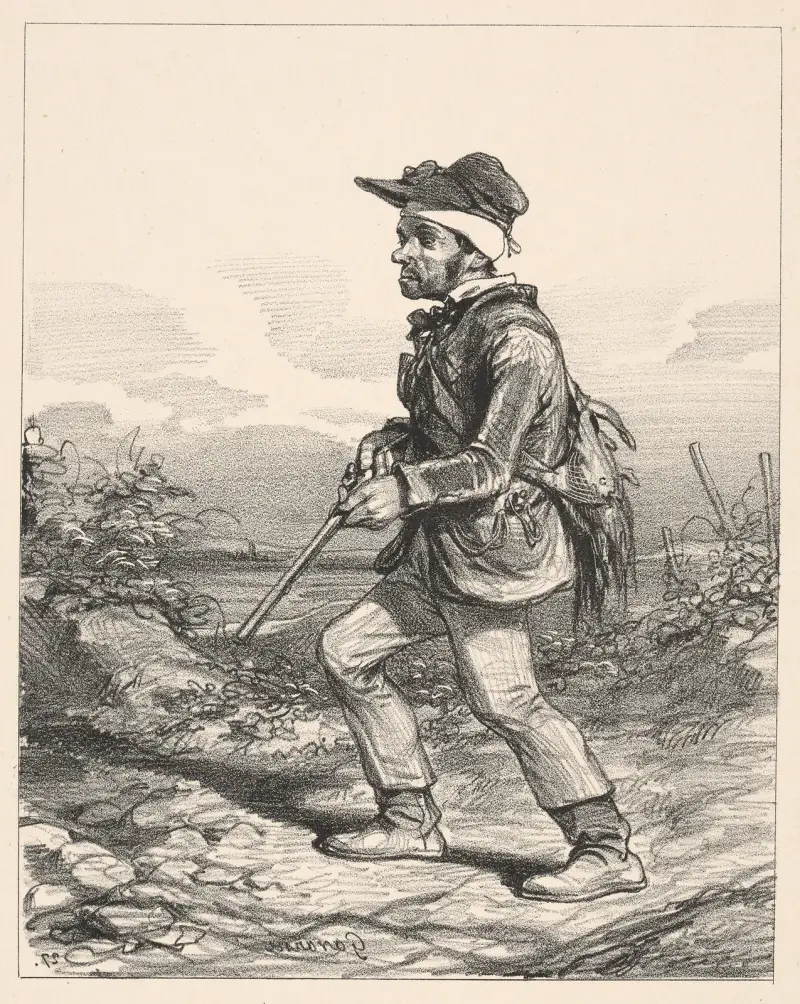 Samtida typer; herr Gontard (från Clos-Gorges), rik godsägare, valbar väljare, på jakt i gryningen av Paul Gavarni