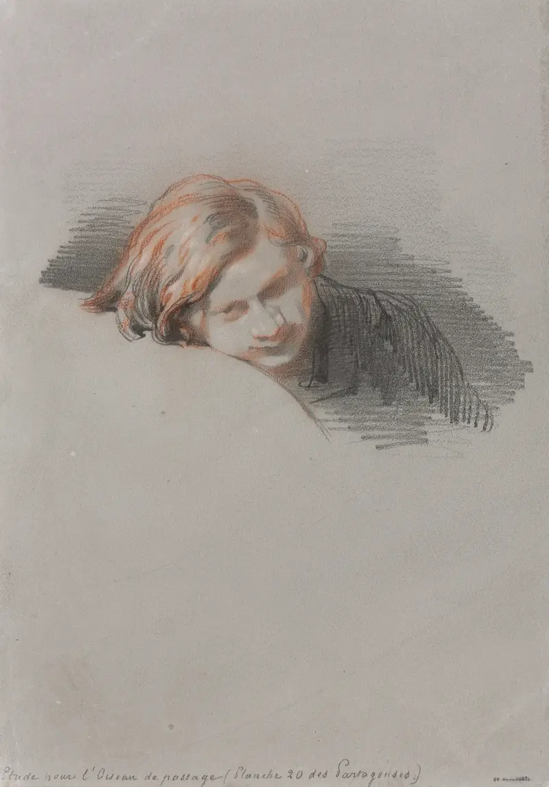 Ung mans huvud (studie till L'Oiseau de passage) av Paul Gavarni