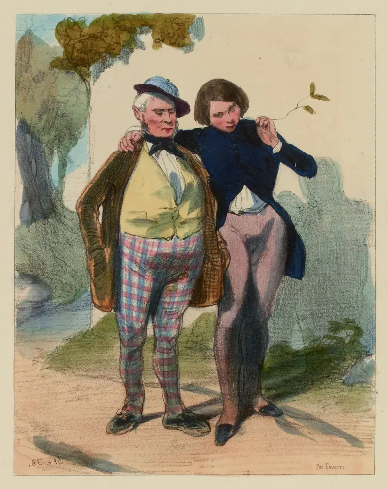 Je ne vous ai pas retenu les cinquante francs que vous me devez depuis six mois, garnement av Paul Gavarni