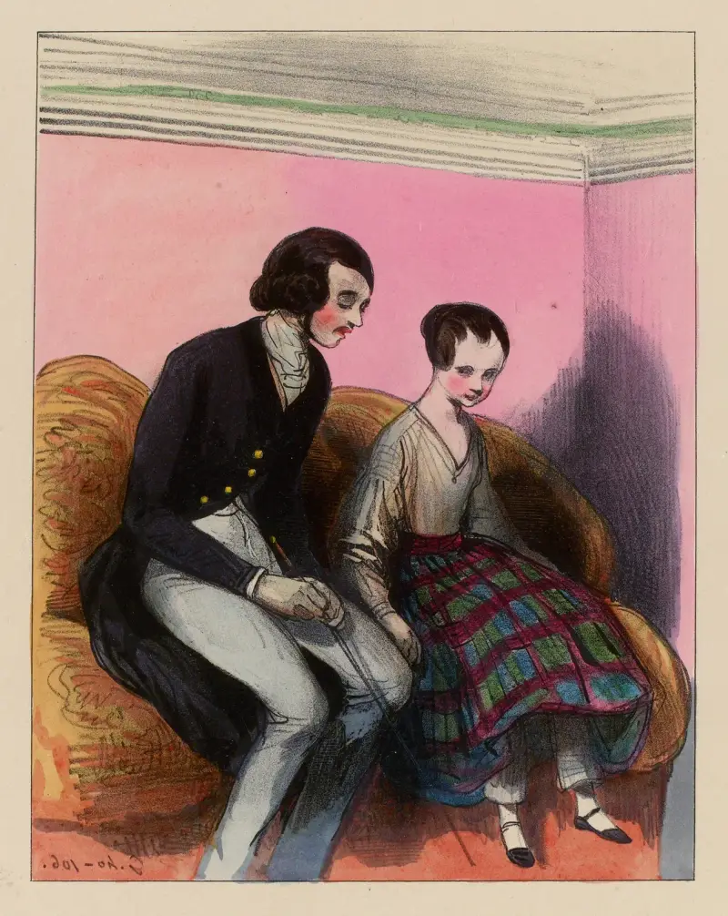 Ma tante Amélie dit que t’es bien gentil mais que c’est dommage que tu es trop bête.. av Paul Gavarni