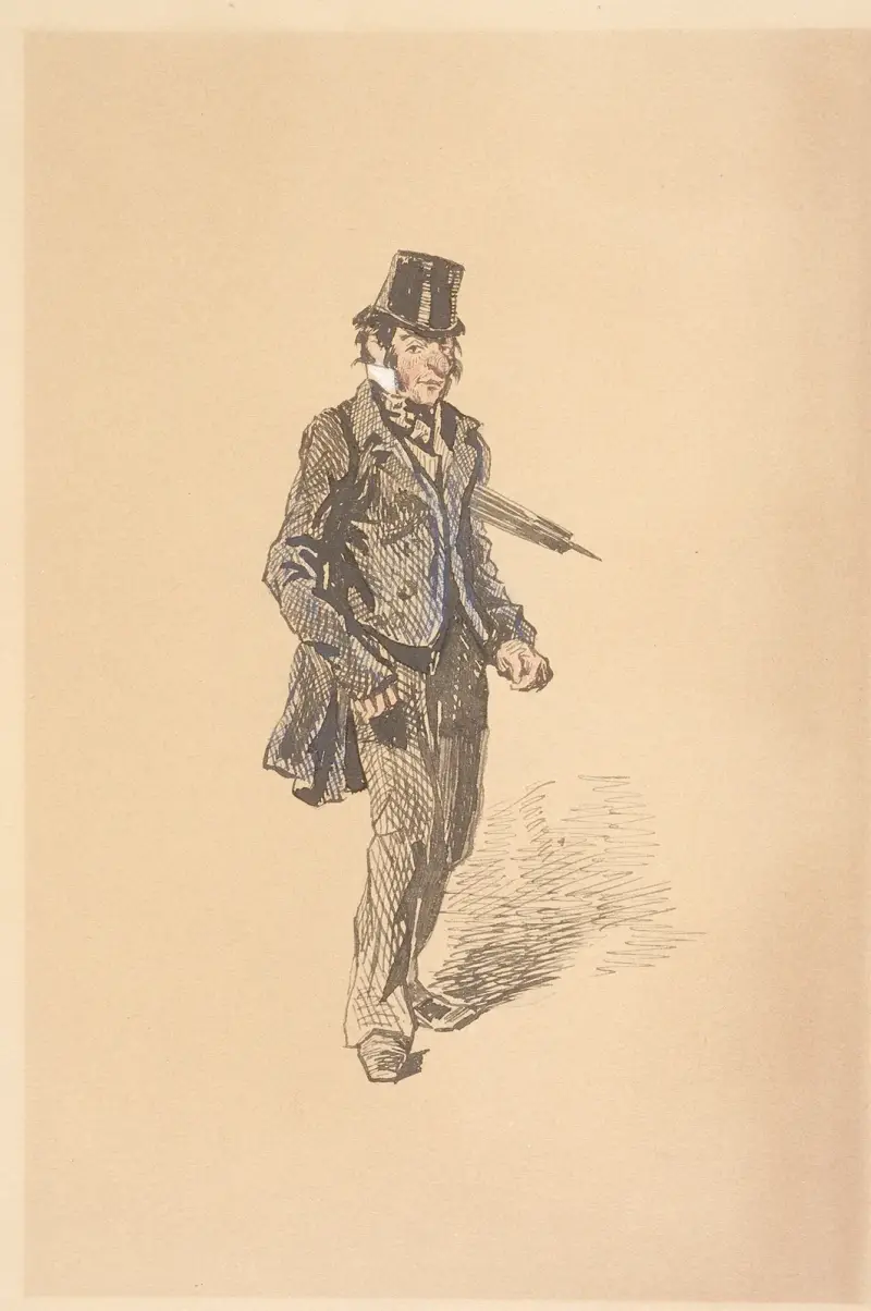 Mann mit Regenschirm von Paul Gavarni