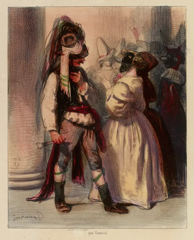 Arme Elvire, fortgerissen von den Wogen des Musard-Balls, wo du Don Juan suchtest, findest du Chicandard von Paul Gavarni