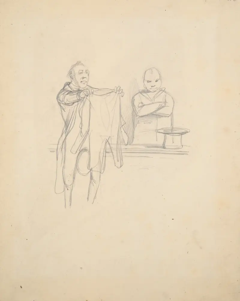Skiss till bokillustration (’Physiologie du Tailleur’) av Paul Gavarni