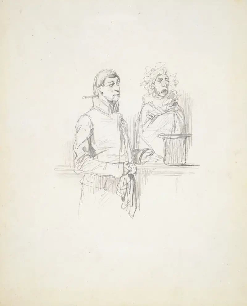 Studie für „Petites causes célèbres, Nr. 37“ („C'est une fausseté“) von Paul Gavarni