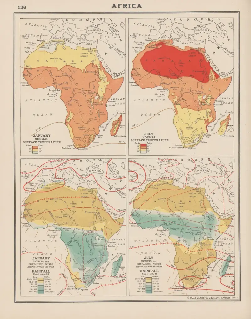 Afrika; temperatur, nederbörd av John Paul Goode
