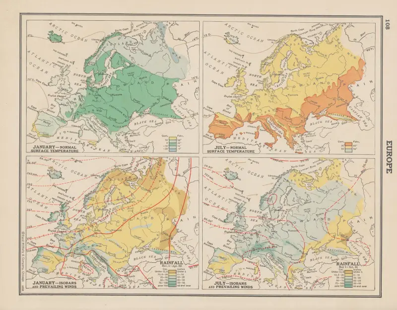 Europe. Temperature, Rainfall av John Paul Goode