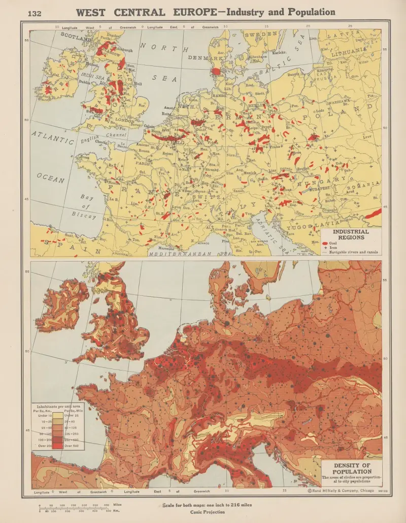 Europa – västra centrala delen; industri och befolkning av John Paul Goode