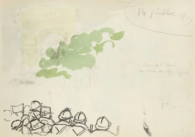 14 juillet 1919, Place de l’Etoile au coin des Champs-Elysées, cinq heure du matin, 1919 – nr 3 av Paul Goute