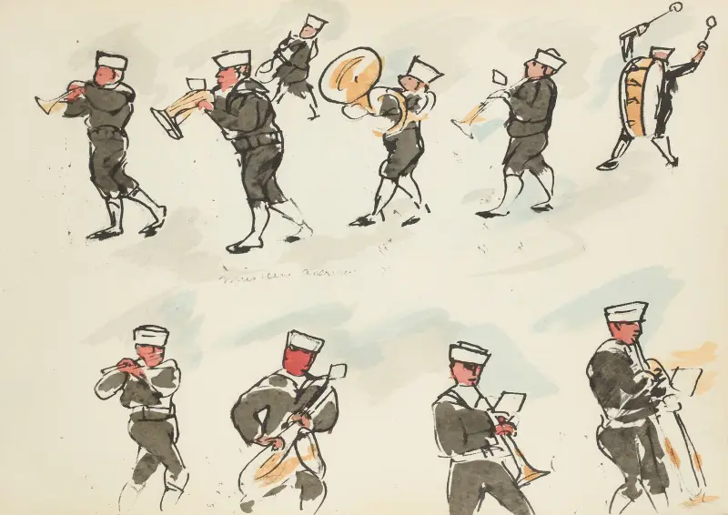 Défilé du 14 juillet 1919 Musiciens américains av Paul Goute