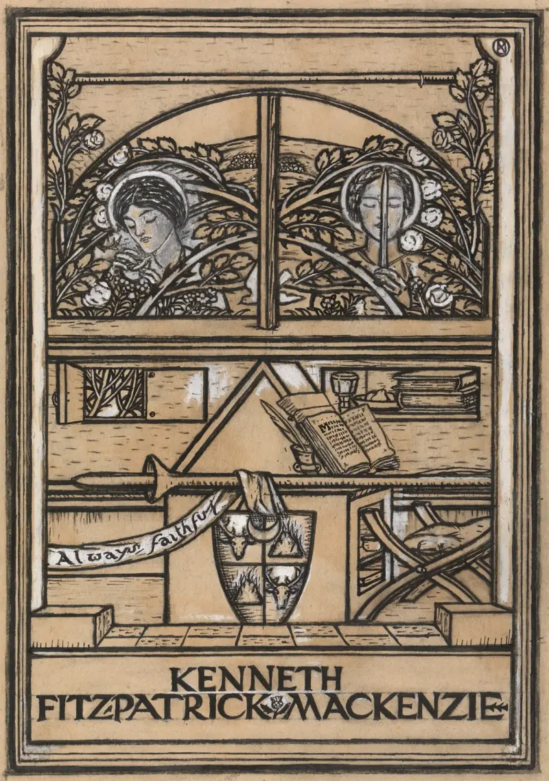 Design for a bookplate for Kenneth Fitzpatrick Mackenzie av Paul Nash