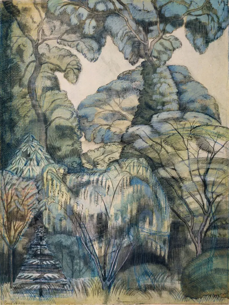 Trees in Bird Garden, Iver Heath av Paul Nash