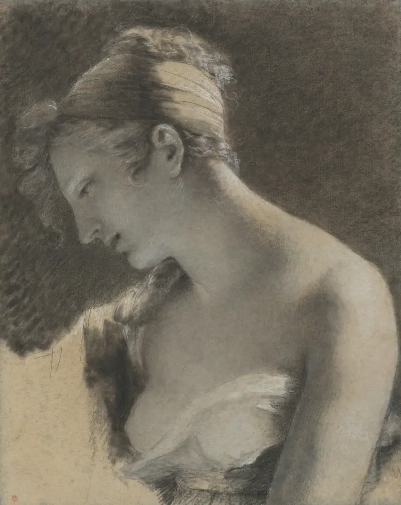Head of a Woman; Study for ‘The Happy Mother’ (L’Heureuse mère) av Pierre-Paul Prud'hon