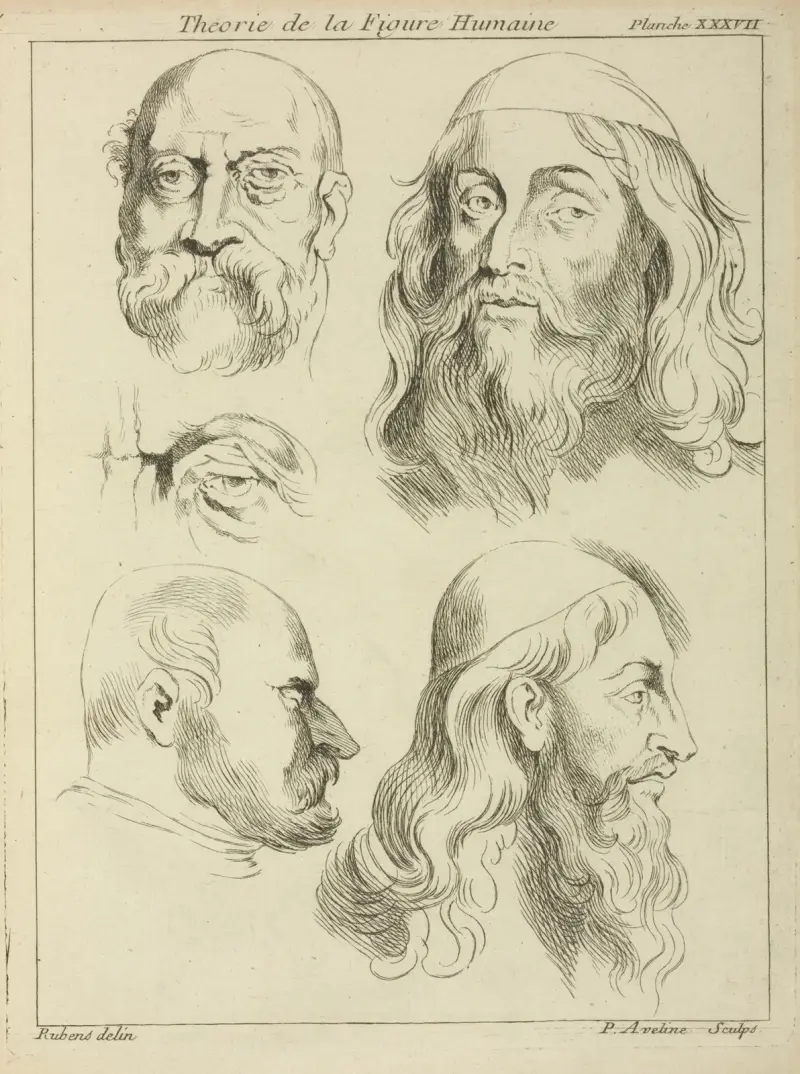 Four studies of men’s heads, and an eye av Peter Paul Rubens