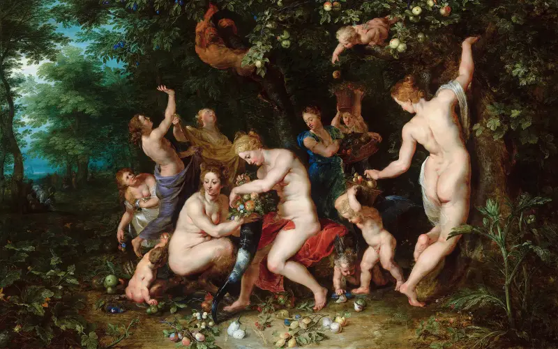 Nymphs Filling The Cornucopia av Peter Paul Rubens
