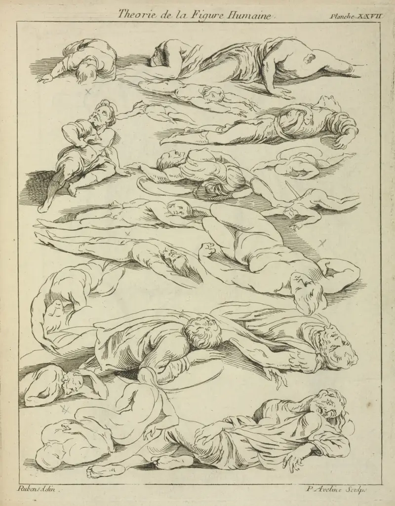 Several figures in prone and supine positions av Peter Paul Rubens