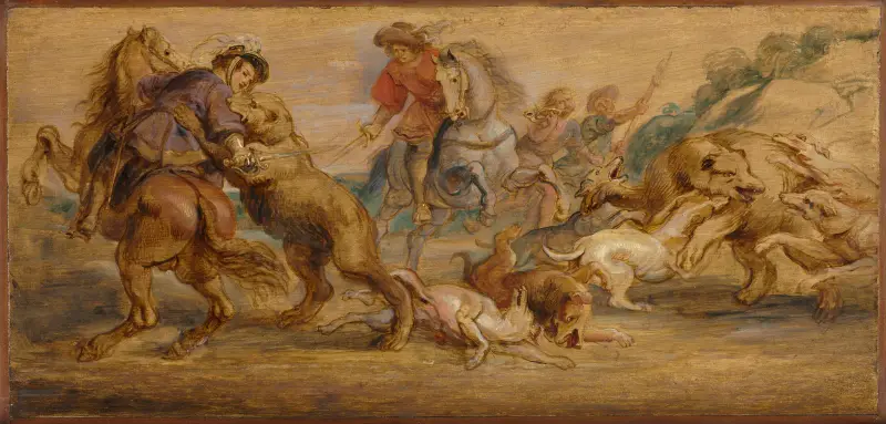 Přípravná studie k „Lovu na medvěda“ (pro Alcázar, Madrid), Peter Paul Rubens