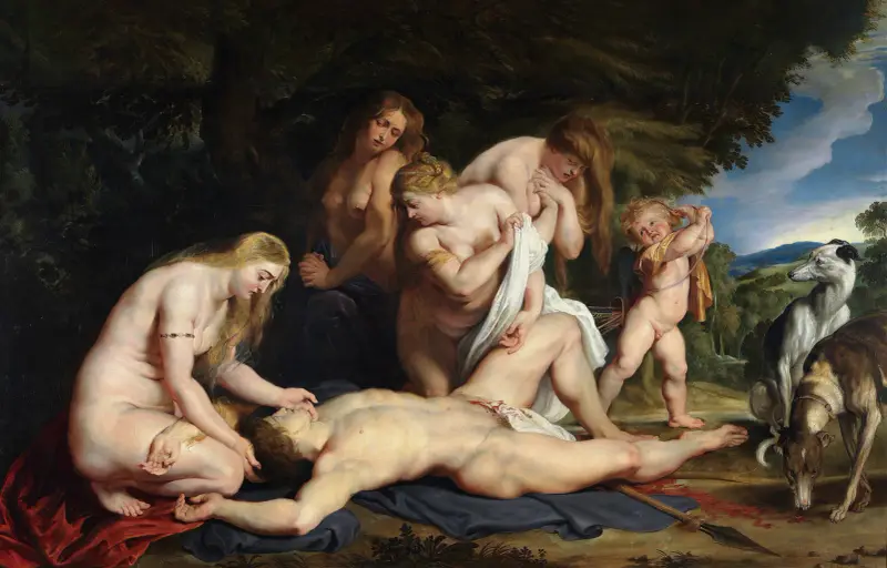 The Death of Adonis (With Venus, Cupid, and The Three Graces) av Peter Paul Rubens