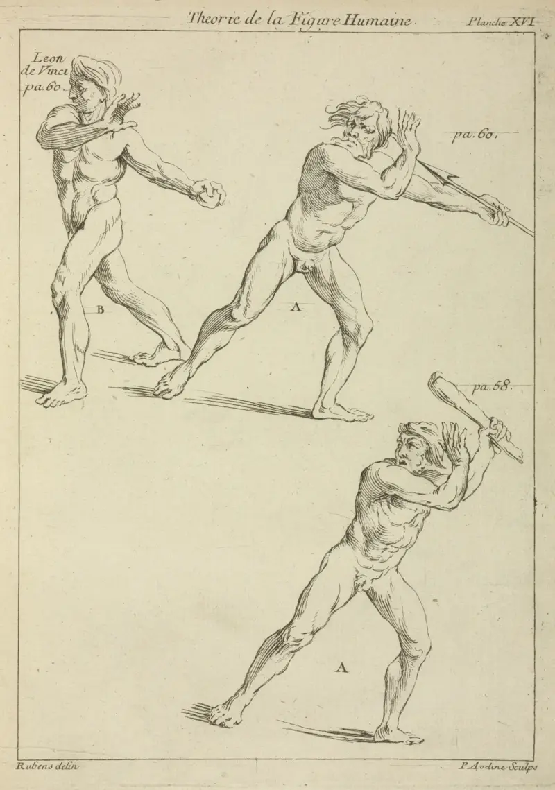 Three male figures in twisting positions av Peter Paul Rubens