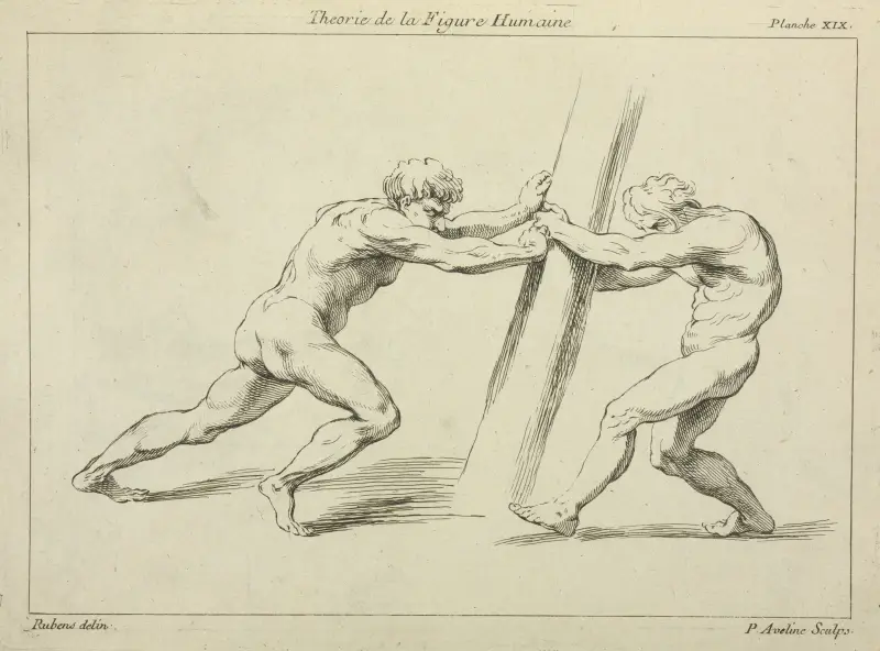 Dvě postavy se napínající proti sloupu, Peter Paul Rubens