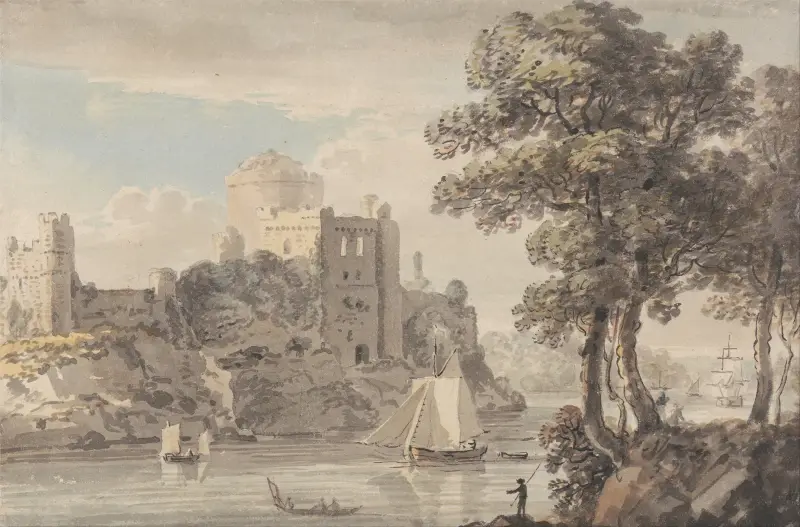 Ein Schloss an einem Fluss von Paul Sandby