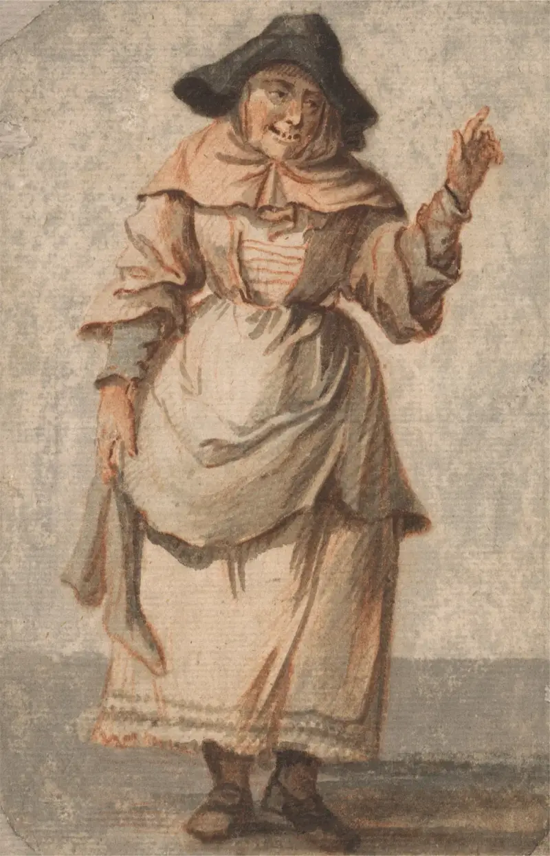 An Old Market Woman Grinning and Gesturing with her Left Hand av Paul Sandby