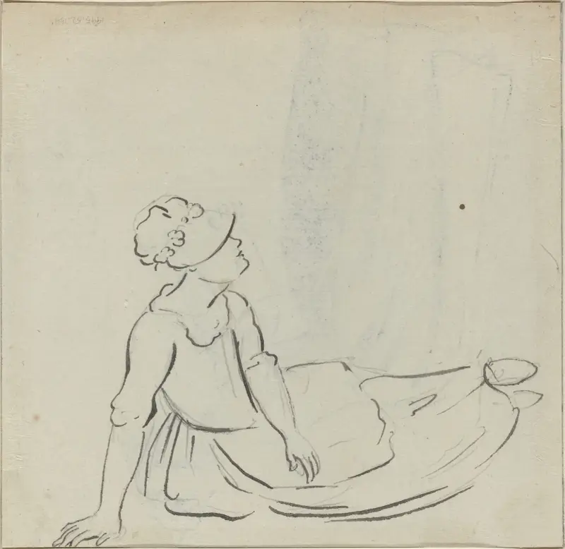Flicka med mössa liggande (verso) av Paul Sandby