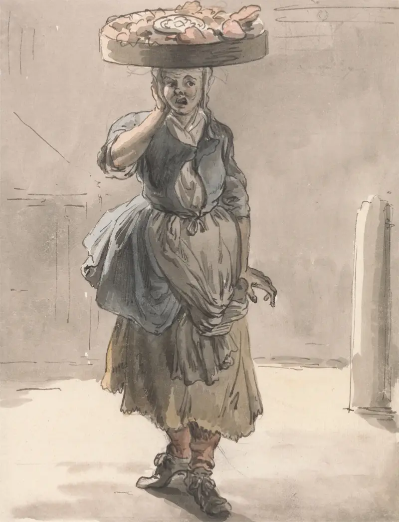 London Cries; A Girl with a Basket on Her Head (‘Lights for the Cats, Liver for the Dogs’) av Paul Sandby