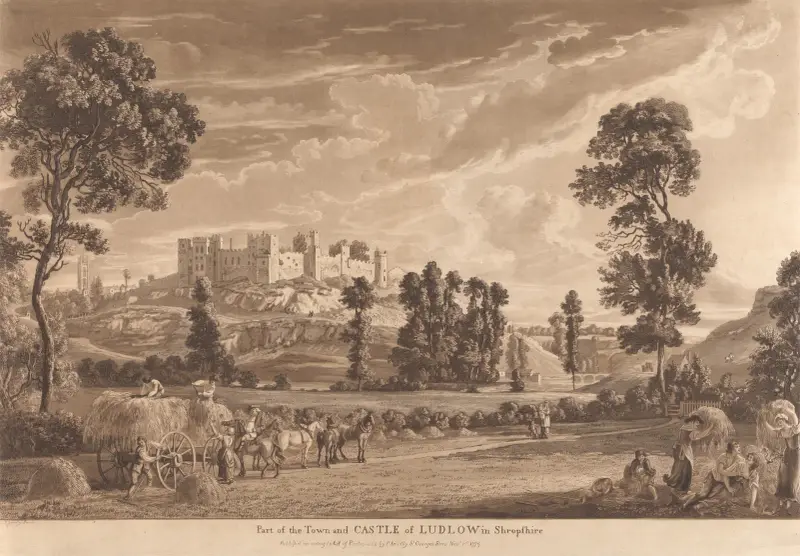 Del av staden och slottet i Ludlow av Paul Sandby