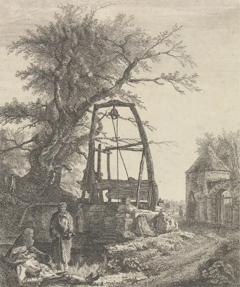 Schottische Bettler ruhen an einem Brunnen von Paul Sandby