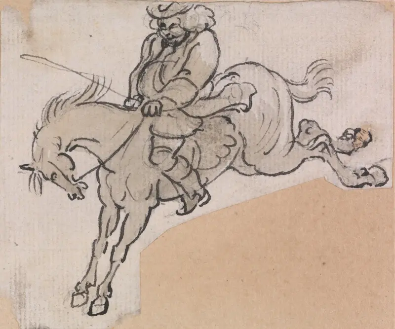 Kräftiger Mann auf einem bockenden Pferd von Paul Sandby