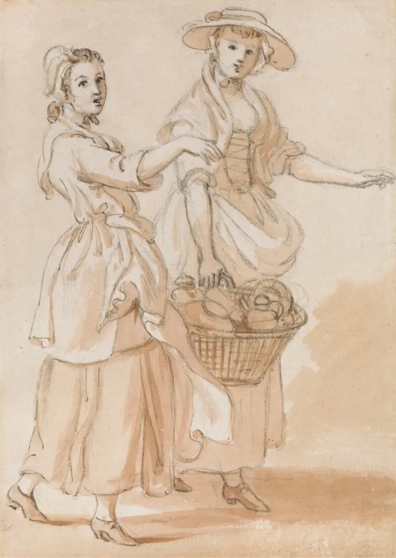 Zwei Mädchen mit einem Korb von Paul Sandby