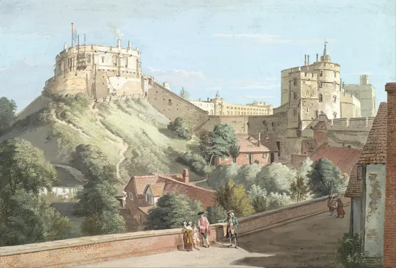 Windsor Castle- The Round Tower, Royal Court and Devil’s Tower from the Black Rod av Paul Sandby