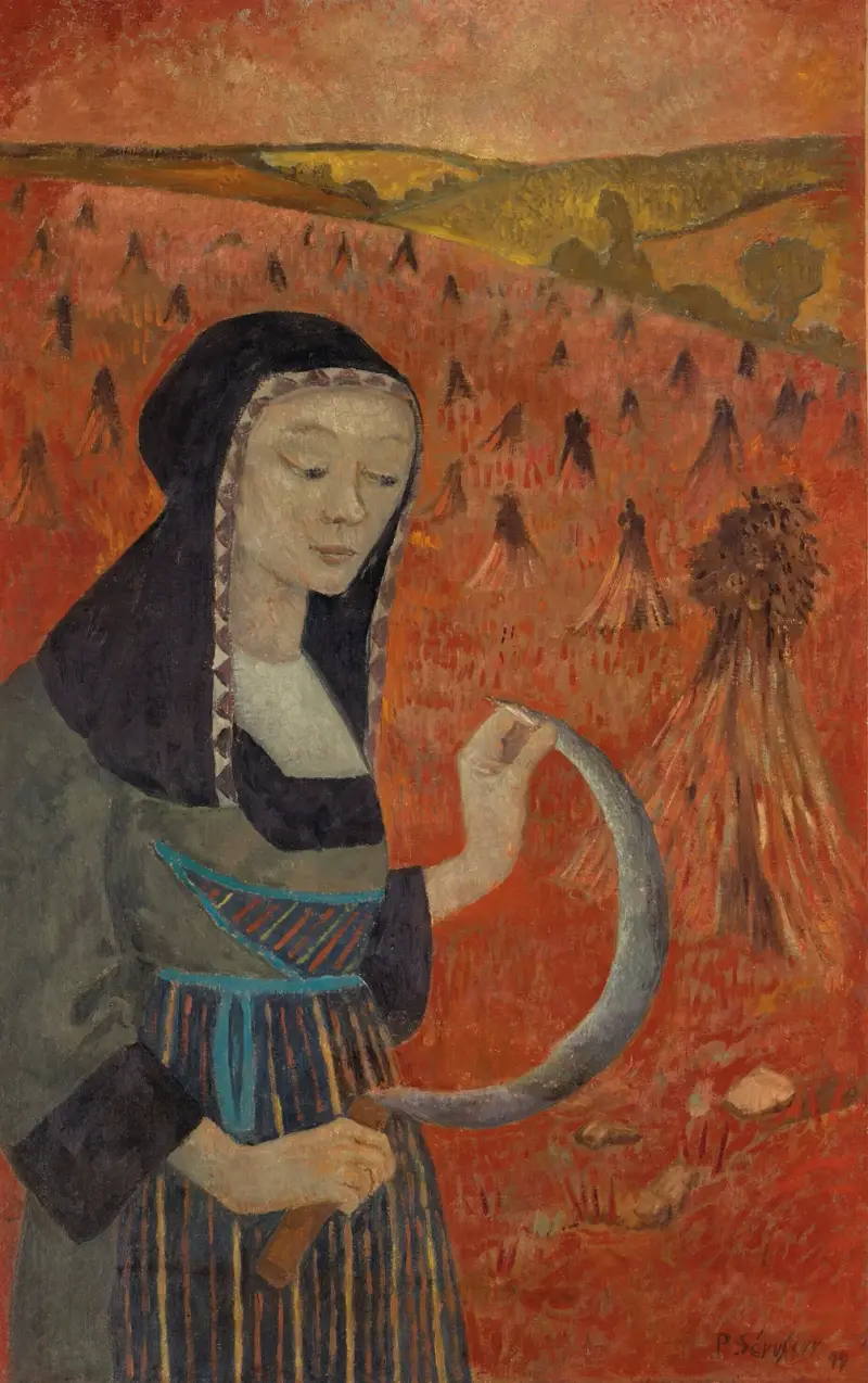 Bretonin mit Sichel auf einem Buchweizenfeld von Paul Sérusier