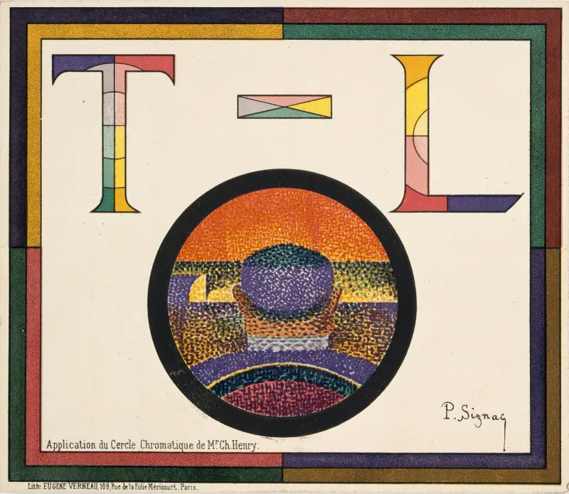 Application of Charles Henry’s Chromatic Circle; Théâtre-Libre playbill of January 31, 1889 av Paul Signac