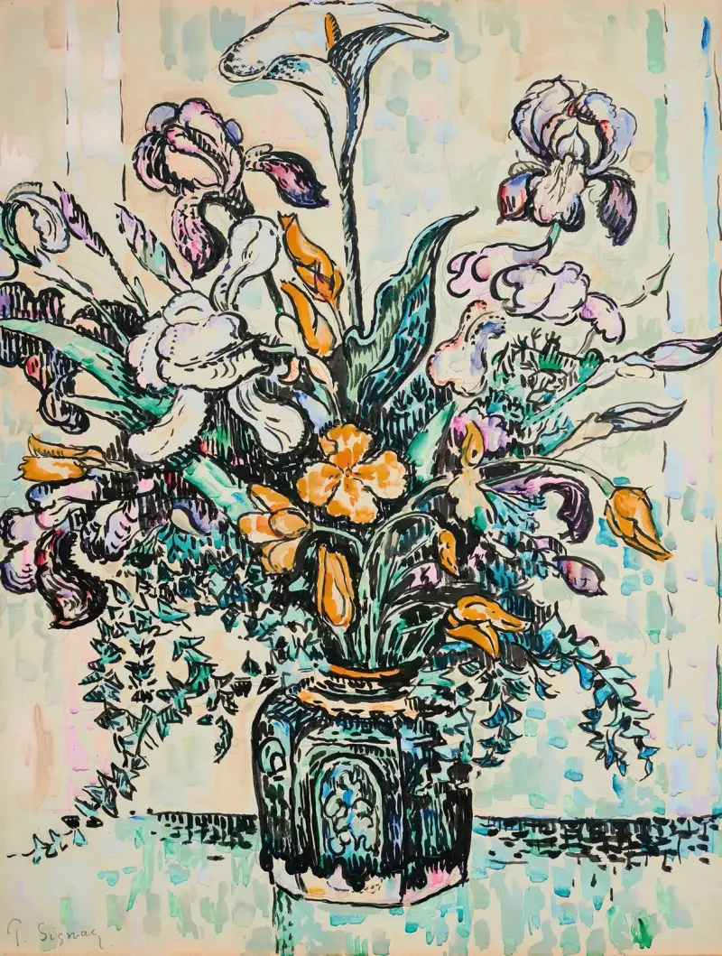 Bouquet (iris, arum, tulipes) dans un vase d’André Metthey av Paul Signac