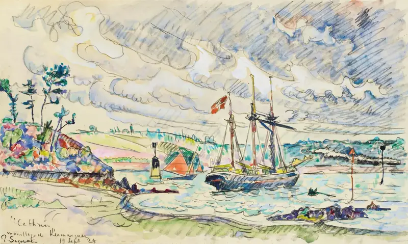 Cathrin À L’ancre, Mouillage De Kermarquer (Embouchure Du Trieux) av Paul Signac