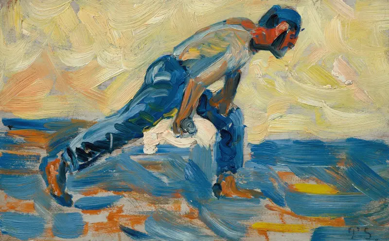 Étude pour ‘Au temps d’Harmonie’ (le joueur de boules penché) av Paul Signac