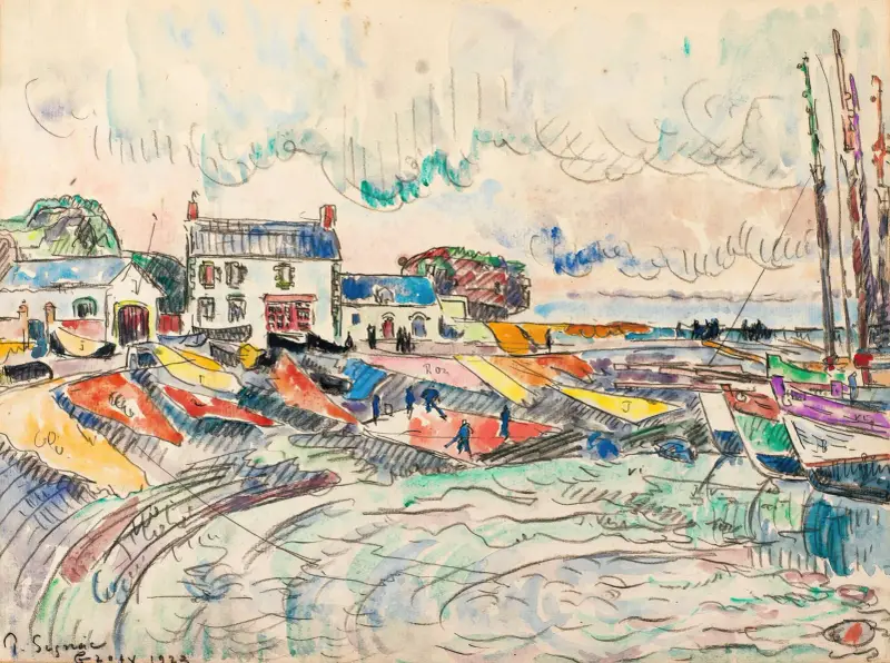 Groix, Le Nettoyage Des Voiles av Paul Signac