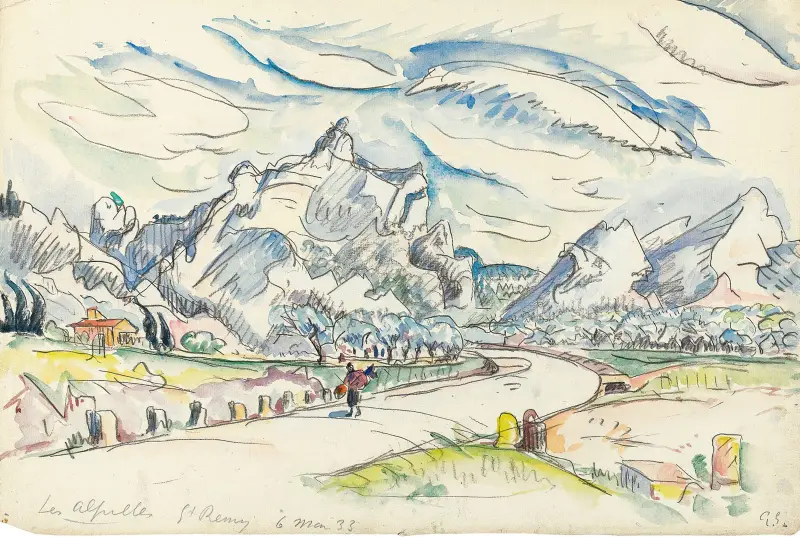 Les Alpilles sedda från Saint-Rémy-de-Provence av Paul Signac