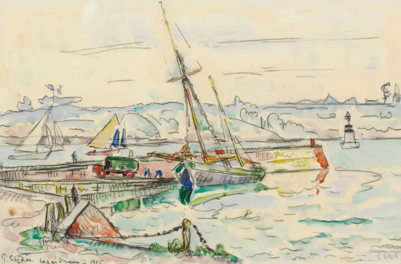 Lézardrieux, voilier à quai av Paul Signac