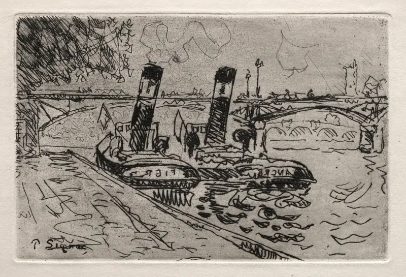 Paris, Le Pont des Arts avec Remorqeurs av Paul Signac