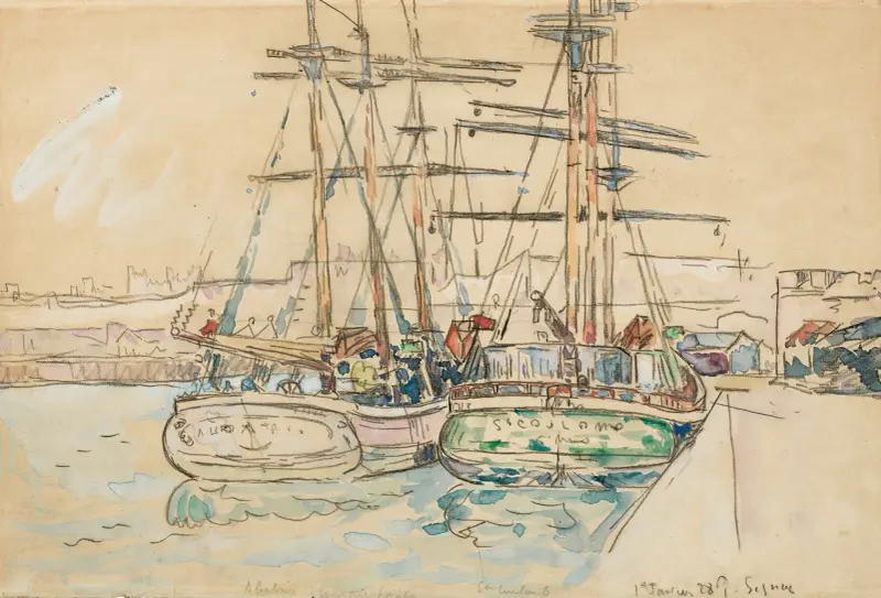 Saint-Malo, segelbåtar vid kaj av Paul Signac