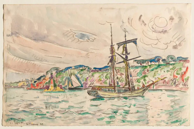 Ships near the Trieux River av Paul Signac