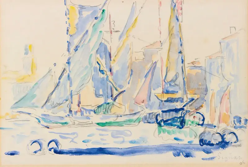 St. Tropez, Tartanes Au Port av Paul Signac