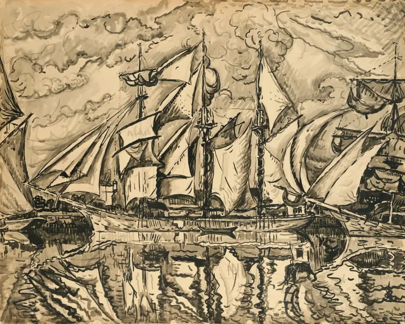 Dreimastiger Bankfischkutter. Segel zum Trocknen. Saint-Malo von Paul Signac