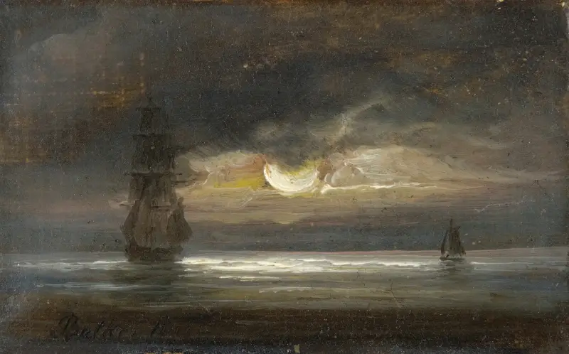 Zwei Segelboote im Mondlicht von Peder Balke