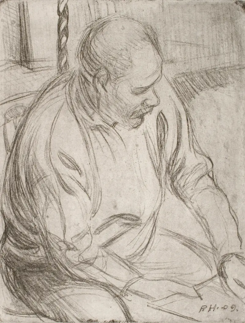 Arttu Sitting by the Fireplace av Pekka Halonen