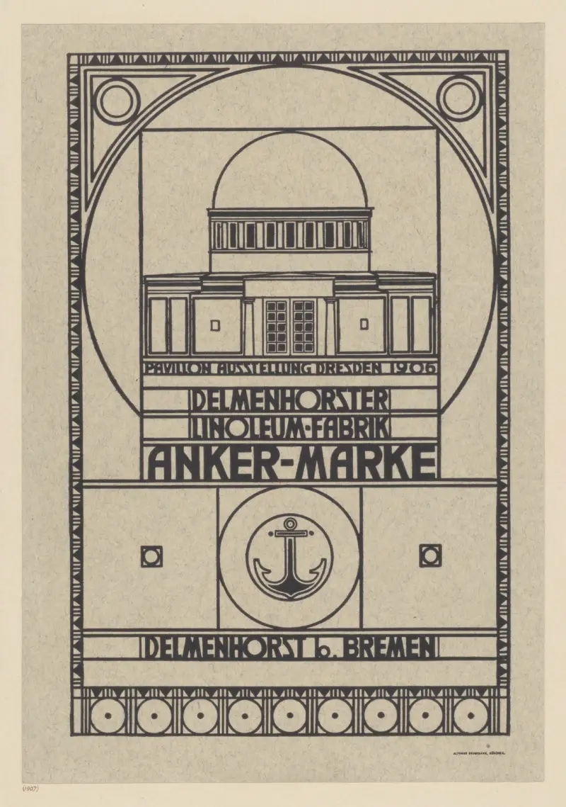 Paviljongutställning Dresden 1906 Delmenhorster Linoleum-Fabrik Anker-Marke av Peter Behrens